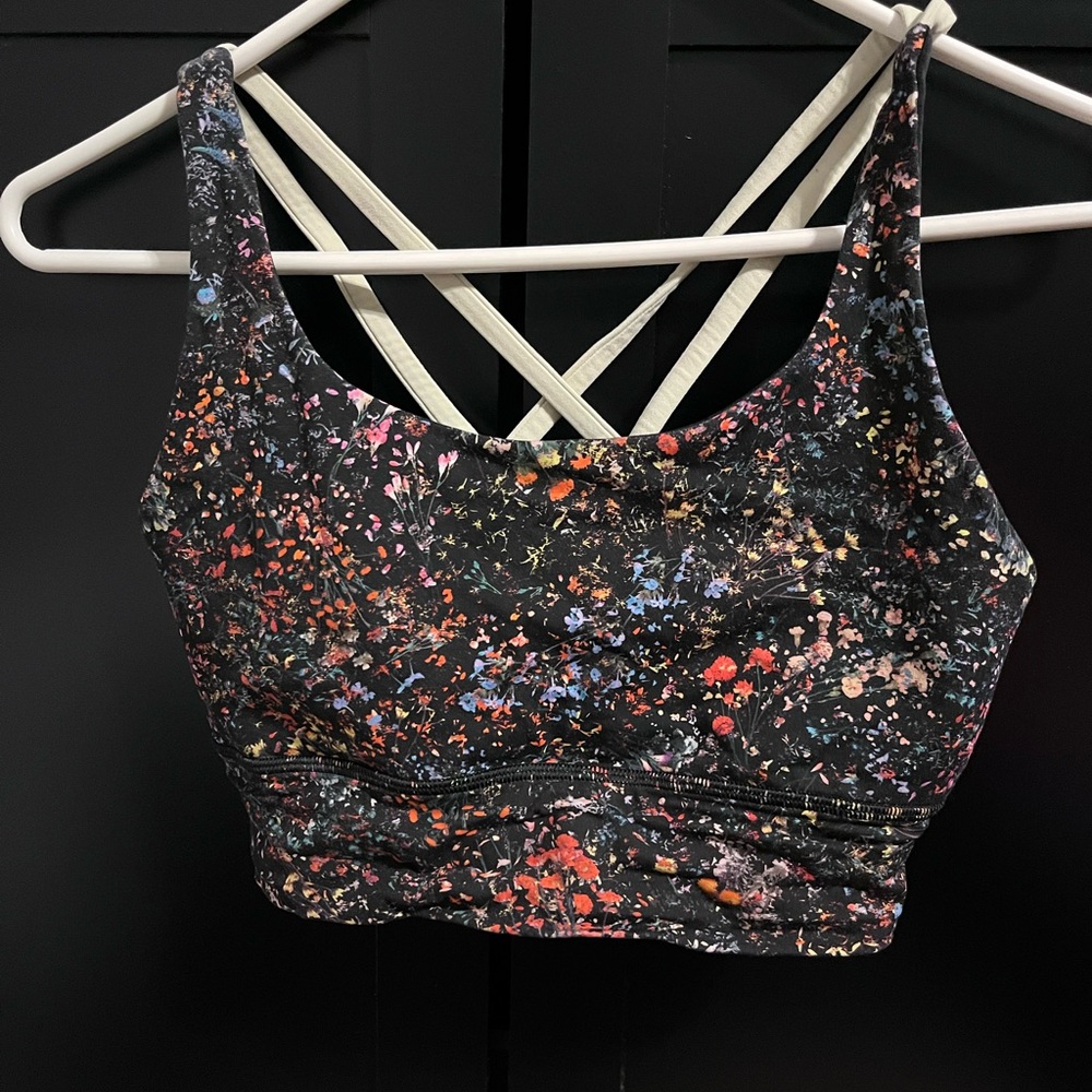 lululemon athletica Black Floral Splatter Strappy Sports Bra
